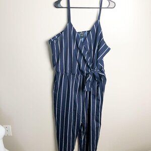 Deja Bleu Striped Faux Wrap Jumpsuit